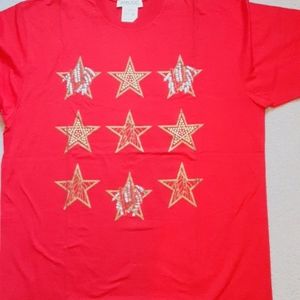 Ann Port tunic top with front gold star pattern